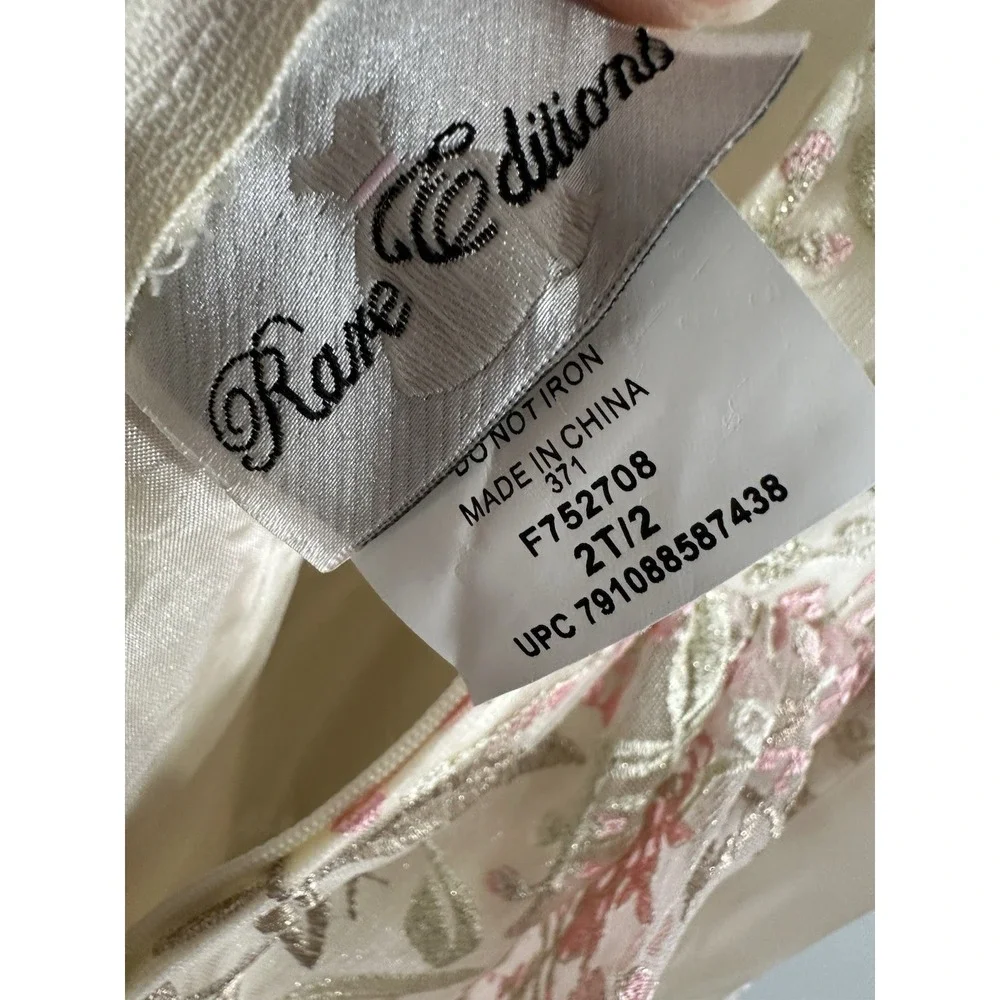 Rare Editions Girls 2T Floral Embroidered Party Dress Wedding Pink Cream Gold